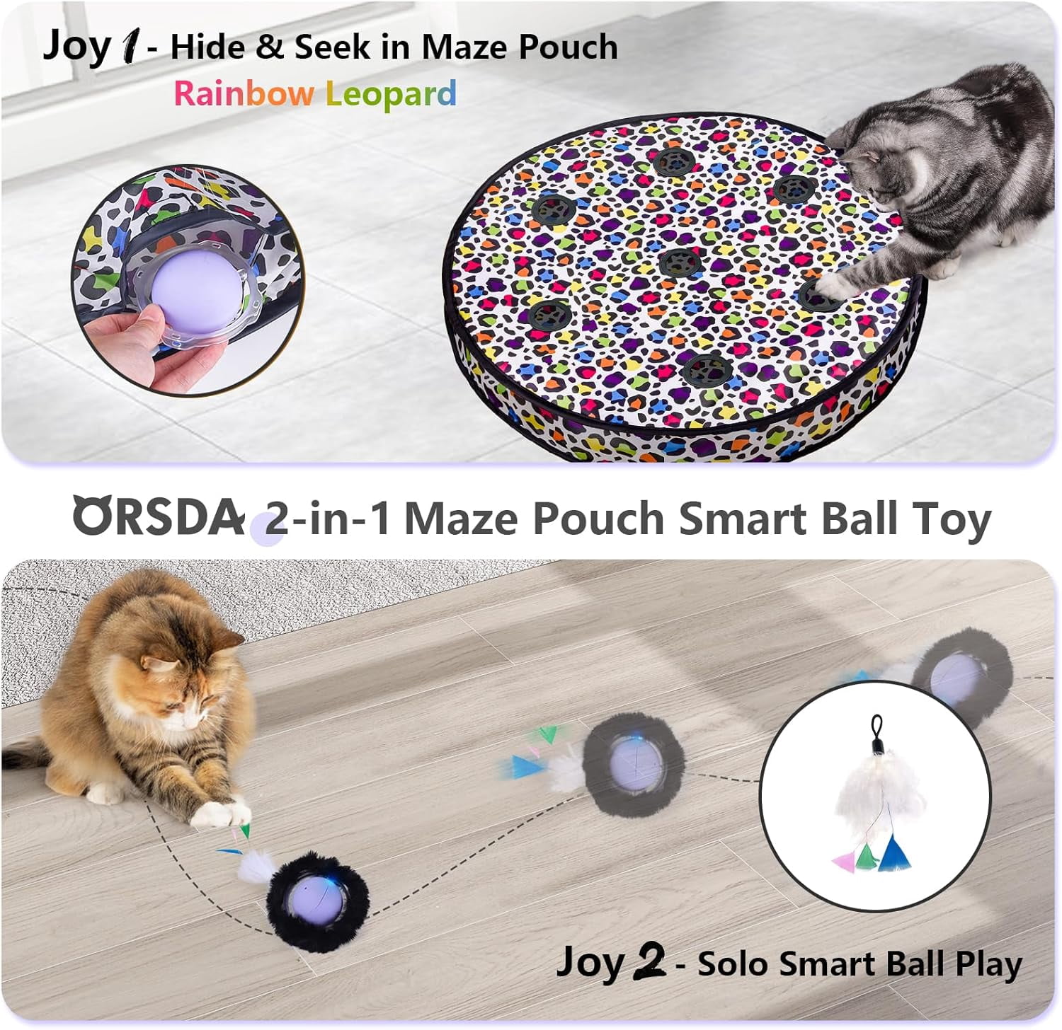 Cat Toys, Interactive Activated Moving Ball in 7 Holes Mat, Automatic Fast Rolling Ball, Hide and Seek Toys for Indoor Cats, Exercise Kicker Mouse Catching Game