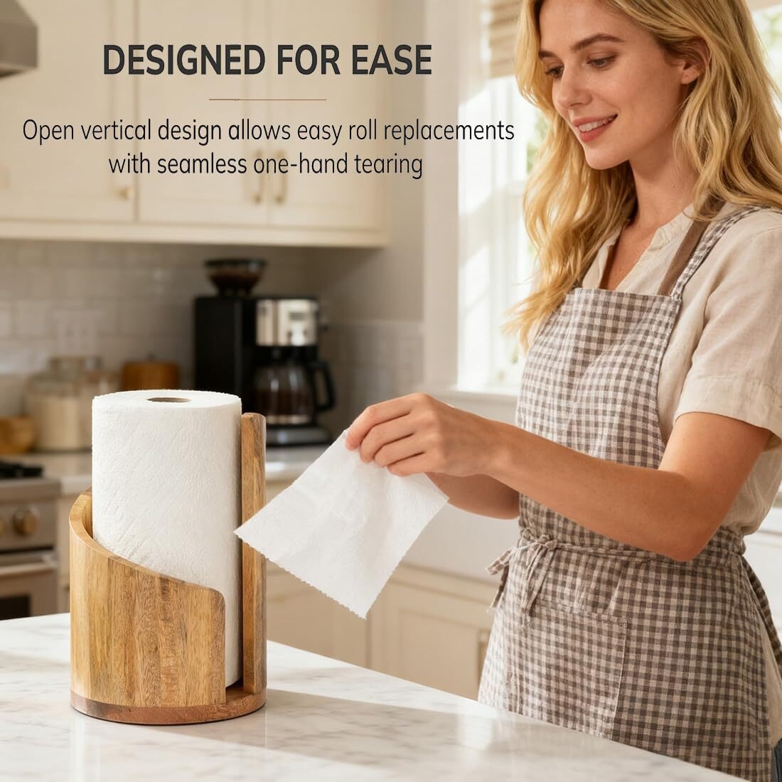 Mountain Paper Towel Holder 100% Natural Mango Wood, Mountain Paper Towel Holder Countertop with Mango Wood Round Base and Iron Holder, No Tools Or Installation Required (Brown)