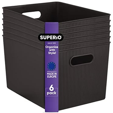 Superio Ribbed Plastic Storage Basket Organizer (6 Pack), 22 Liter Classic Closet Storage Bin for Shelf, Desk, Pantry â Store Toys, Clothes, Cosmetics, Stationary â Brown
