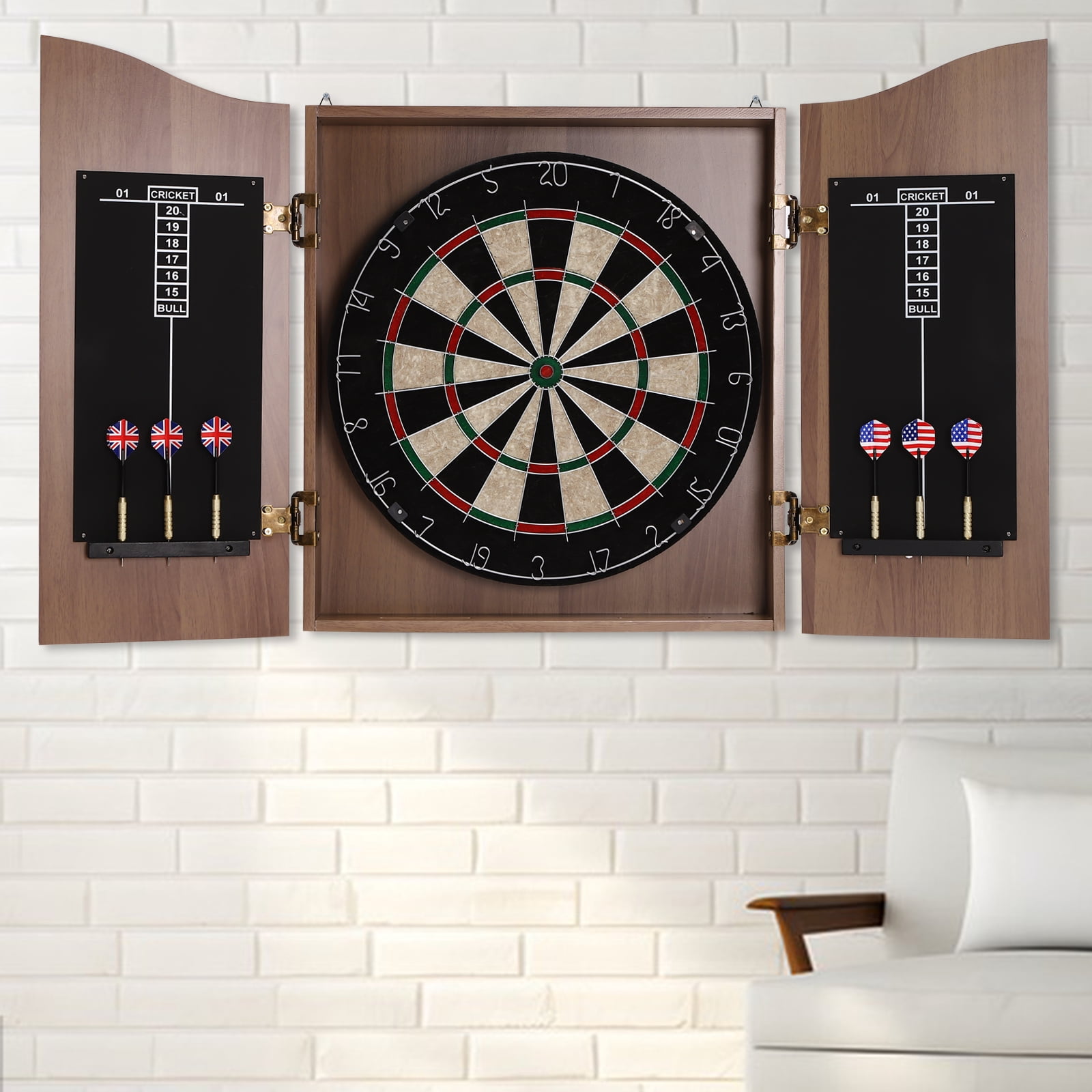 Miumaeov Folding Dartboard Cabinet Wall-Mounted Dart Board Cabinet Set with 6 Darts for Homes Bars Clubs Offices Game Room