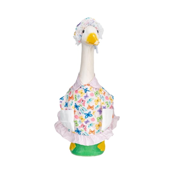Spring Porch Goose Outfit, 23 Inch Butterflies Dress with Straw Hat, Cute Goose Statue Clothes for Outdoor Lawn Garden Decor, Funny Farmhouse Porch Decoration