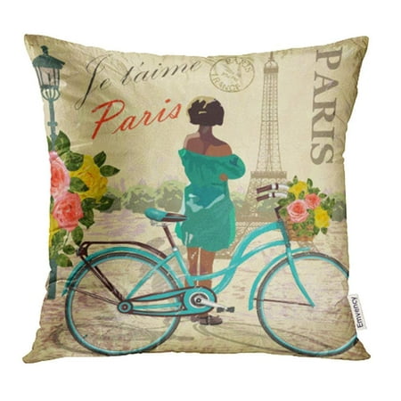 ARHOME Old Paris Vintage France Girl Travel Woman Beauty Bicycle Bike Pillowcase Cushion Cases 16x16