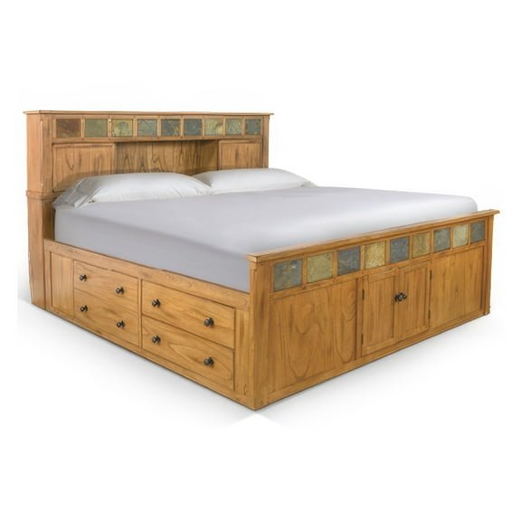 Marv King Size Bed, Storage Footboard, Bookcase Headboard, Light Brown