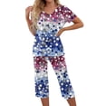 thumbnail image 2 of US 250 Years Anniversary Pajamas for Women Set Red Blue and White Stars Print Nightwear Set Short Sleeve Shirts and Capri Pant Pjs Set 4th of July 2 Piece Outfits, 2 of 6