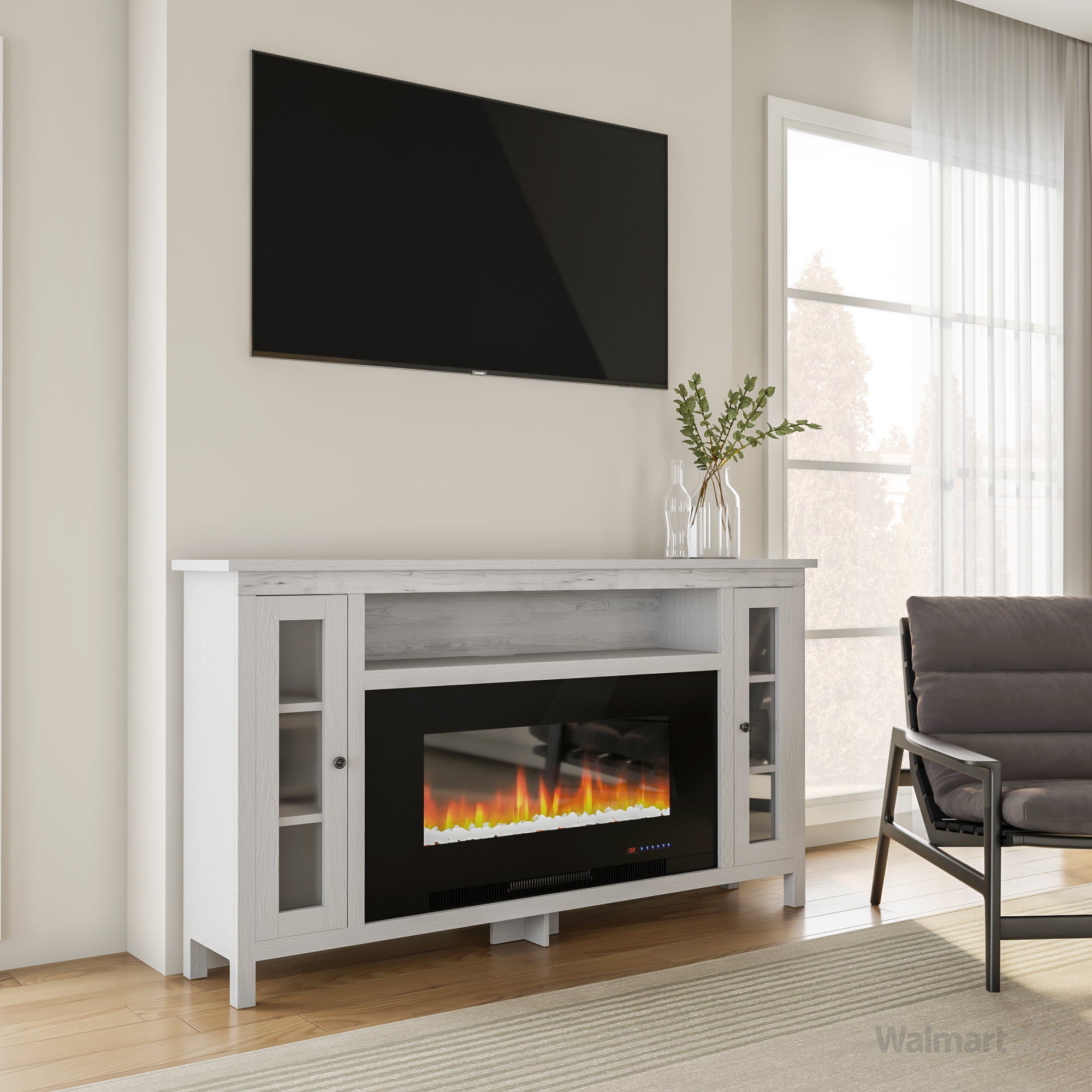 White Electric Fireplace Tv Stand With, 70 Inch Wide Electric Fireplace