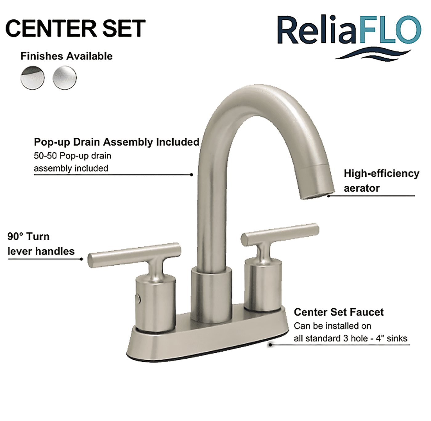 RELIAFLO L23844-29 PVD Satin Nickel Bathroom Sink Faucets Faucet