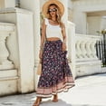 thumbnail image 2 of Yucgh Women's Smocked High Waist Beach Skirt with Slit, Bohemian A-line Maxi Skirt, Flowy Pleated Summer Casual Skirt,Navy,L, 2 of 8