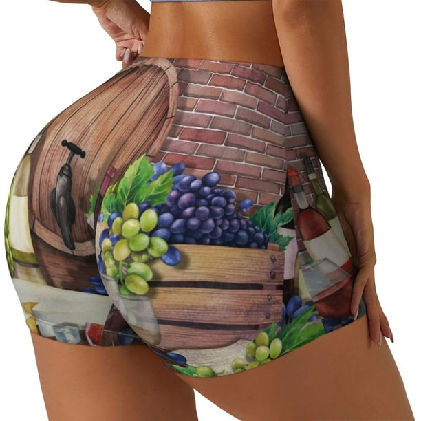 Fotbe Bottle Glass Red Wine Shorts Sin Costuras – Shorts Deportivos de Cintura Alta para Mujer, Elásticos para Gimnasio, Yoga, Running o Ciclismo-Medium