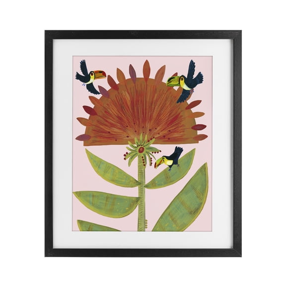 Stupell Industries Eclectic Tropical Plant & Toucans Black Framed Print Under Glass, 13 x 16, by Kay Widdowson