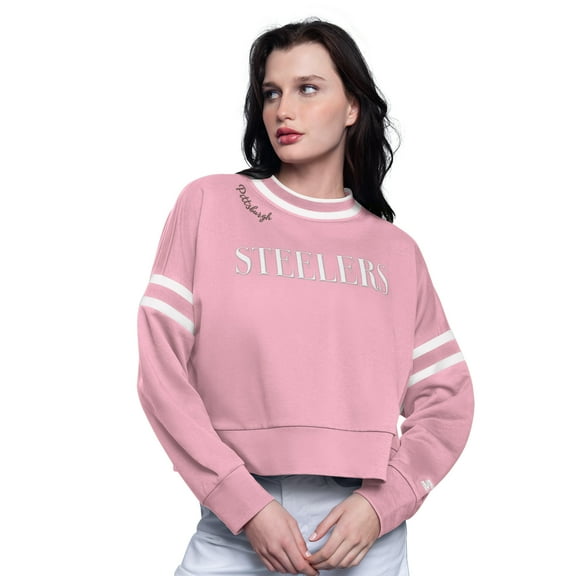 Women's Starter  Pink Pittsburgh Steelers Power Play Cropped Pullover Sweatshirt
