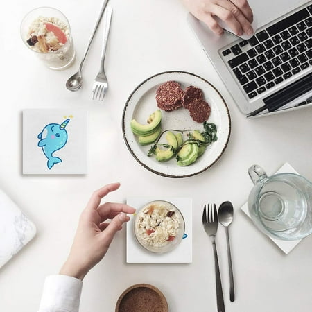 

KXMDXA Cartoon Unicorn Blue Set of 4 Coaster for Drinks Absorbent Ceramic Stone Coasters Cup Mat with Cork Base for Home Kitchen Room Coffee Table Bar Decor