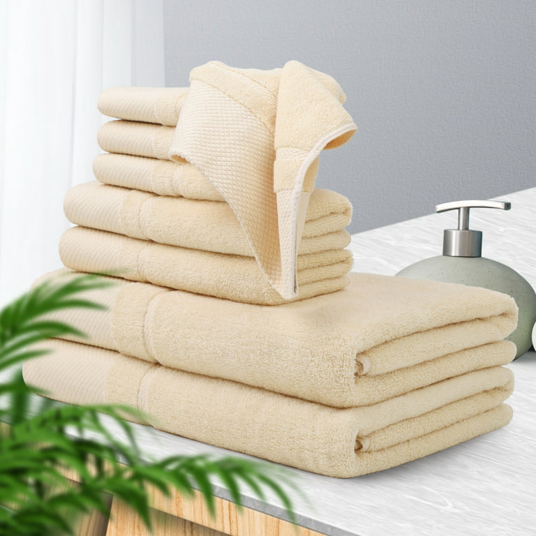 Unique Bargains 100% Cotton 600 GSM Absorbent 8pcs Bath Towels Set Champagne