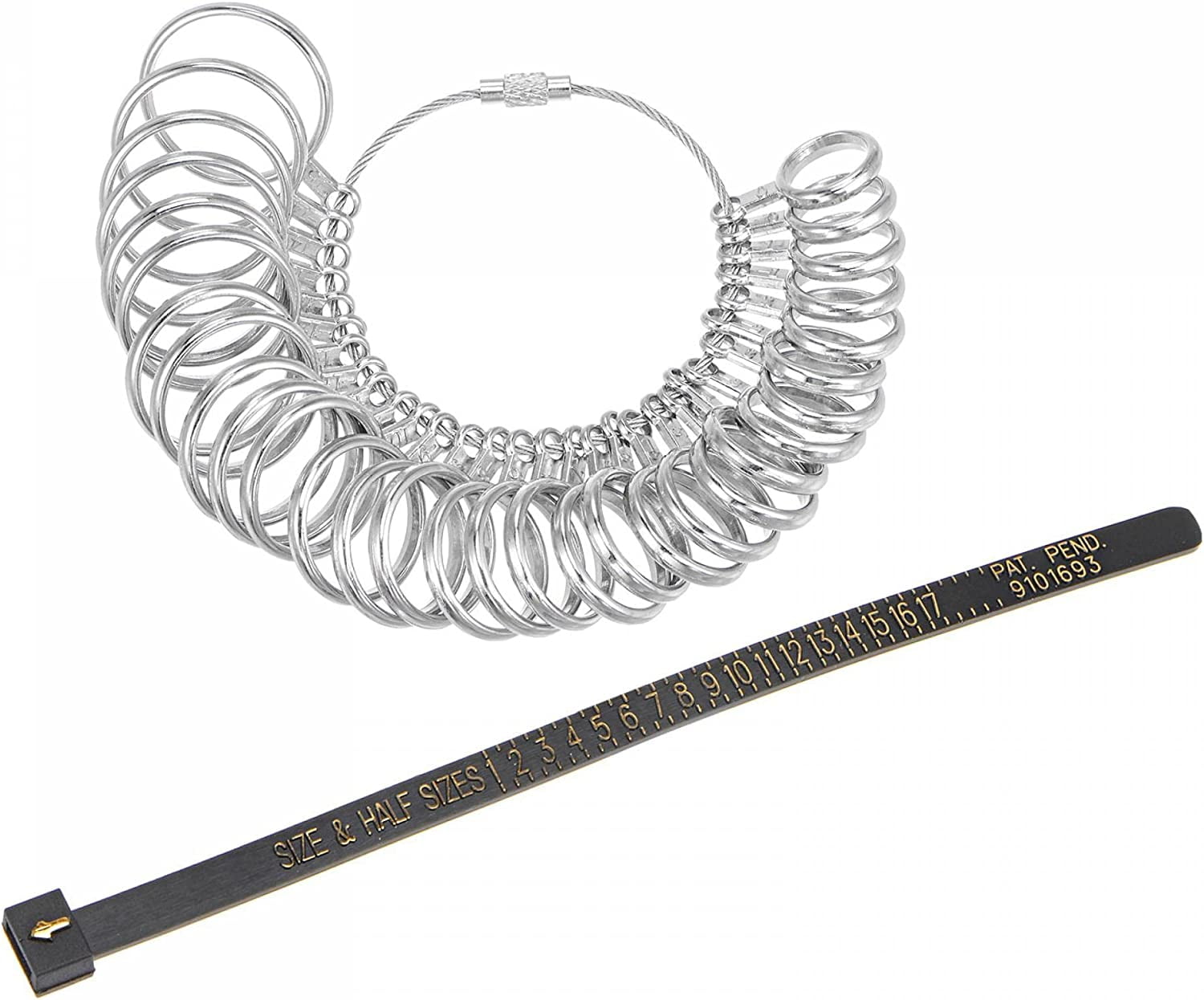 Ring Sizer Measuring Tool Set with Black Finger Size Gauge and