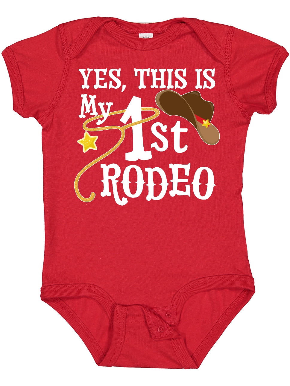 Inktastic Yes, This is My 1st Rodeo- Cowboy Hat with Red Band, Lasso Gift Baby Boy or Baby Girl Bodysuit