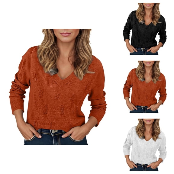 womens sweaters Women's Pullover Sweater Casual Ribbed Neck Long Sleeve Knitted Pullover Sweater Soft Comfortable for Everyday Wear