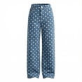 thumbnail image 4 of LWavelet Womens Polka Dot Wide Leg Pants High Waisted Belted Daily Casual Pants Light Blue L, 4 of 6