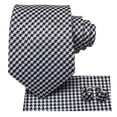 thumbnail image 4 of Hi-Tie Mens Black White Plaid Ties Classic Houndstooth Necktie with Handkerchief Cufflinks Set Business, 4 of 7