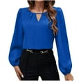 thumbnail image 2 of Blmnix V-Neck Basic Tops Long Sleeve Blue Satin Womens Tops Dressy Casual Clothing, 2 of 7
