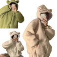 thumbnail image 2 of Womens Long Sleeve Zipper Up Cute Bear Ears Fuzzy Hoodie Jacket Oversized Faux Lamb Wool Sweatshirt Coat with Pockets apricot, 2 of 5