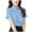 Blue, variant on Ladies Chiffon Short Sleeved Summer Thin Loose Korean Temperament Plus Size Slim Top Cute Button down Shirts for Women