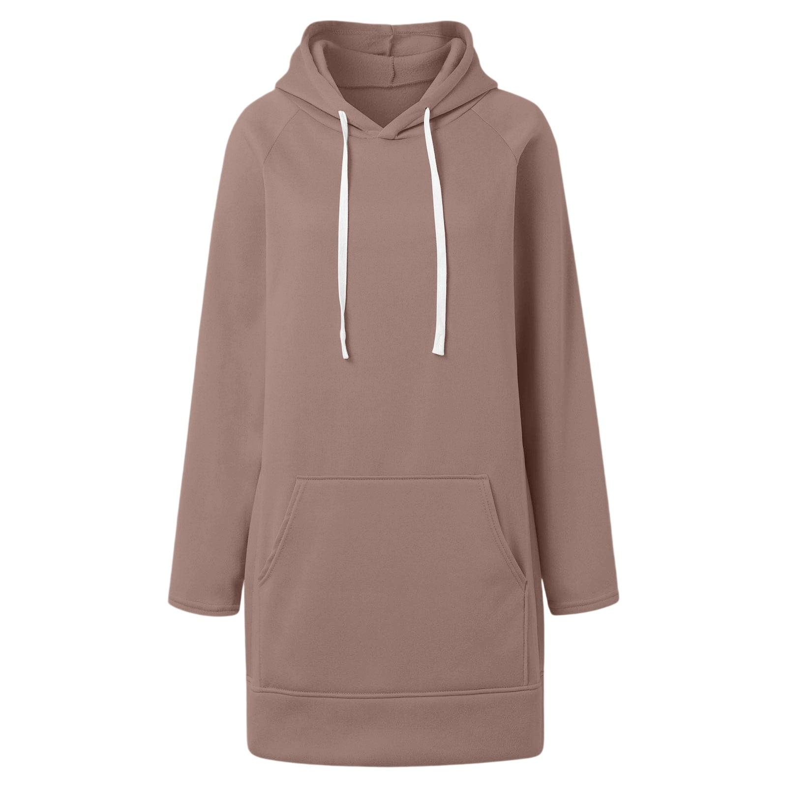 Telankuip The Warmy Oversized Hoodie Dress Women's Casual Long Sleeve Drawstring Pullover Sweatshirts Solid Color Split Hem Long Hooded Tops with Pocket Khaki XXL