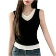 thumbnail image 6 of HOMBOM Muscle Tank Tops for Women Black V-Neck Color Blocking Sleeveless Fake Two-Piece Camisole, 6 of 8