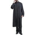thumbnail image 5 of DondPO Chemises à Manches Longues pour Hommes Robe Décontractée Musulmane Arabe Col Moyen Couleur Unie Robe à Manches Longues Chemises pour Hommes Hauts Noirs 3TG, 5 of 5