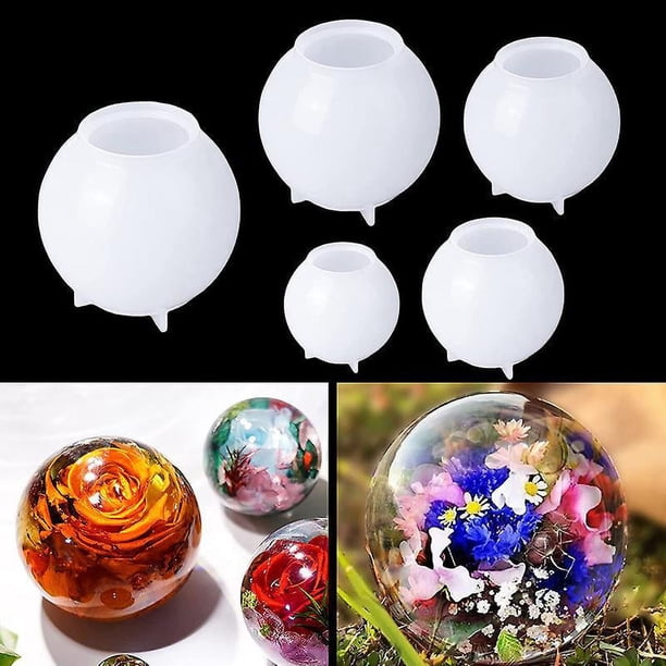OHPHCALL Moldes de silicona esfera, moldes de resina de bola 3D sin costuras de 2.559 in, molde de fundición de resina, molde de bola de cristal, molde epoxi para manualidades, velas