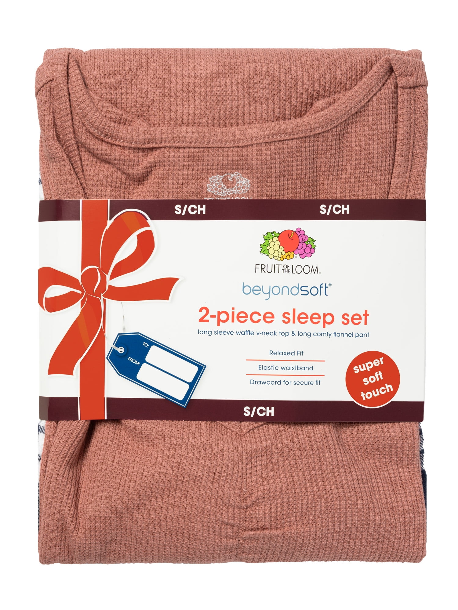 Fruit of the Loom Women's Beyond Soft Long Sleeve Waffle Top and Flannel Bottom Pajama Set, Sizes S-4X