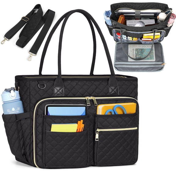 RAINSMORE 15.6 inch Laptop Bag for Women Teacher Tote Bag Laptop Tote Nurse Bag with Insulated Pocket Briefcase for Office College Nursing,Black