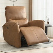 Bonzy Home Electric Power Swivel Recliner USB Ports Adjustable Backrest Reclining Chair with lumbar support pillow Suede Fabric, Brown
