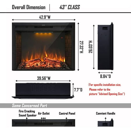 43 Electric Fireplace Insert Retro Recessed Heater With Fire Ing Sound Remote Control Timer 750 1500w Black Canada 43 Electric Fireplace Insert Retro, Puraflame Electric Fireplace Insert Canada