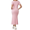 thumbnail image 3 of INSPIRE CHIC Womens Maternity Dress Fishtail Hem Bodycon Fitted Ribbed Maxi Dresses Before During After Pregnant Pink L, 3 of 6