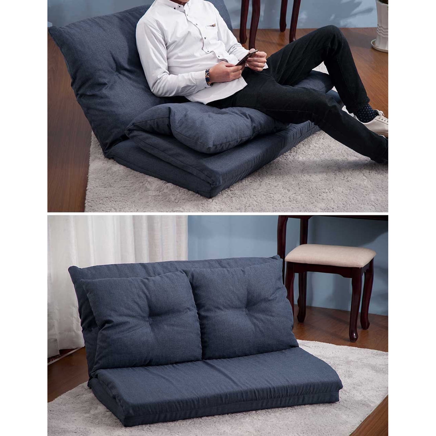 Kepooman Adjustable Folding Fabric Lounge Sofa Bed for Living Room Bedroom, L76.78" x W39.37" x H4.3", Navy Blue Kepooman Adjustable Folding Fabric Lounge Sofa Bed for Living Room Bedroom, L76.78" x W39.37" x H4.3", Navy Blue