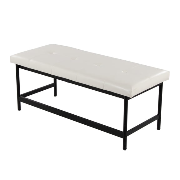Xukmct Faux Leather Dining Bench with Metal, Upholstered Long Bench for Living Room, Dining Room, White
