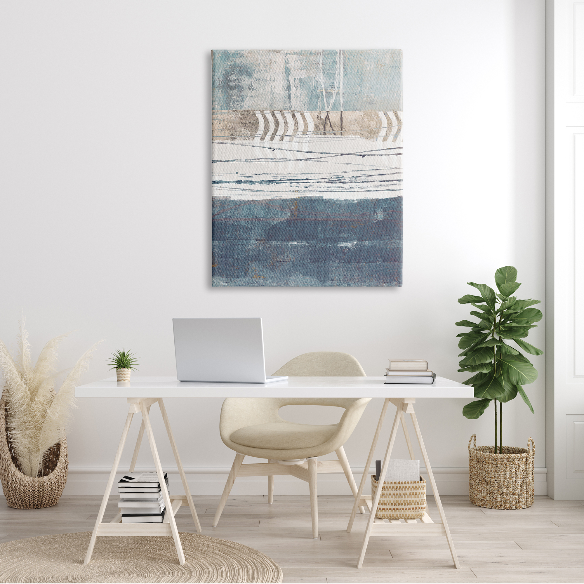 Stupell Industries Nautical Abstract Painting Waved Lines Neutral Horizon, 36 x 48,Design by Dan Meneely