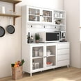 thumbnail image 4 of 62" Morden Hutch Cabinet, Tall Microwave Cabinet with Hooks and Storage, Freestanding Coffee Station with Countertop, Appliance Storage for Kitchen, Dinning room, 4 of 9