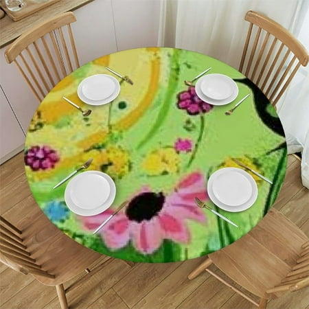 

SHERONV Flowers Bird Round Tablecloth Stain-Resistant Washable 60-Inch 54 -58