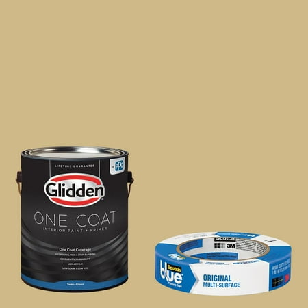 Apple Brown Betty Glidden One Coat, Interior Paint + Primer, Apple Brown Betty, Flat Finish, Quart with ScotchBlue Painters Tape Original Multi-Use, .94in x 60yd(24mm x 54,8m Bundle ()