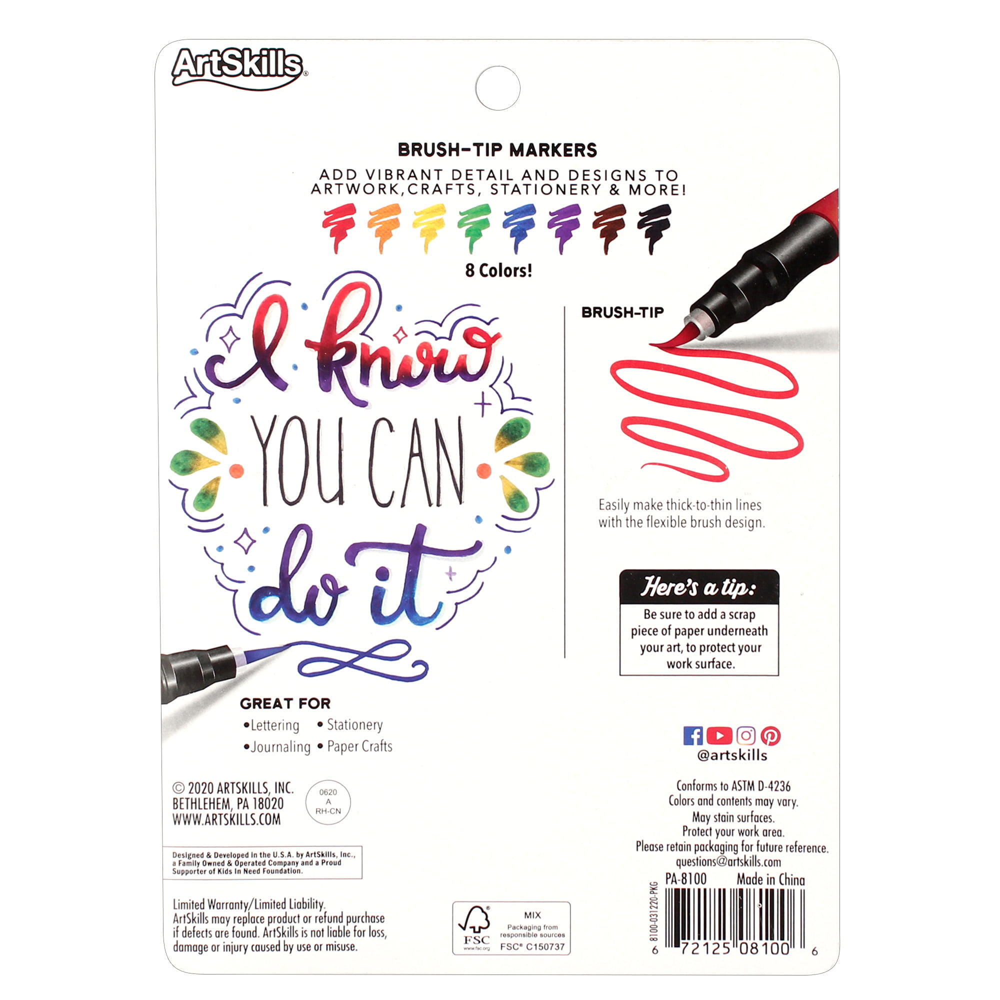 Artskills Crafter's Closet Premium Brush Tip Markers Paint Like Effects 8pc 2019