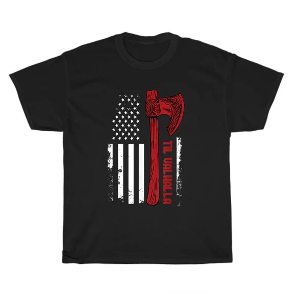 USA Flag Viking Axe Norse Mythology Warrior Heritage Pride Unisex T-Shirt, up to size 5XL