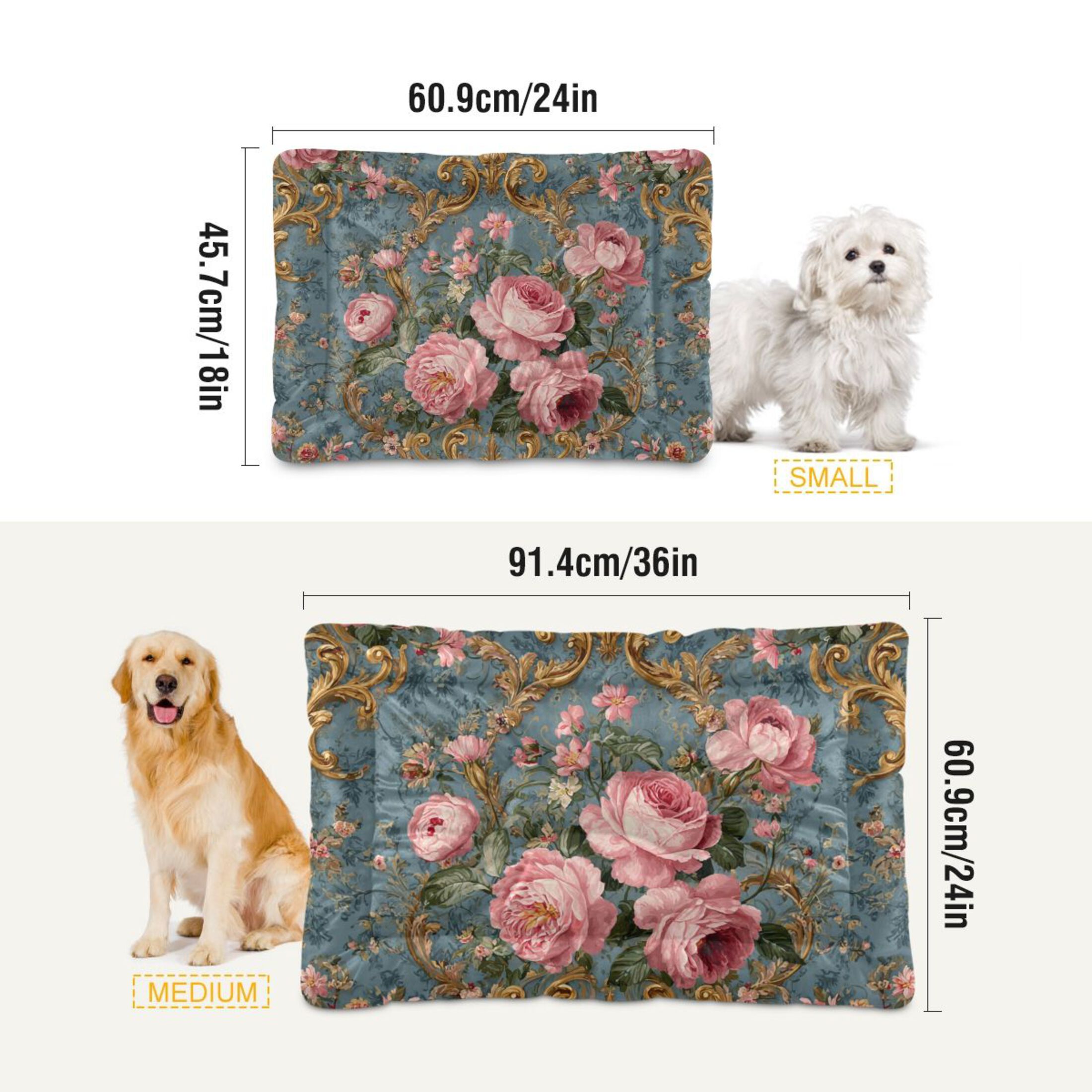 Cozy Mat Pet Bed Indoor Outdoor Warm Soft For Cat Dog Puppy(S/M) Golden Baroque Ornament