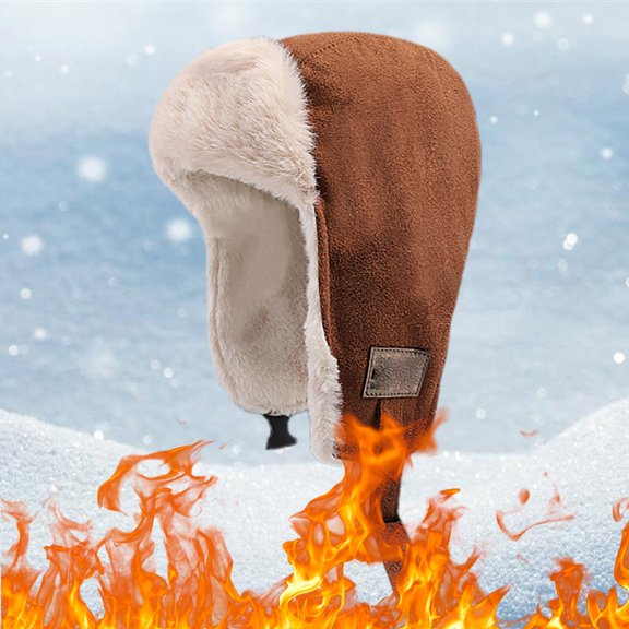 LIZUOJUN Under $4 Beanie Winter Hat For Women PU Lined Hat Windproof Thermal Ear Flap Hat Adjustable Cold Weather Riding Headwear For Outdoor Ski Daily Casual Wear A