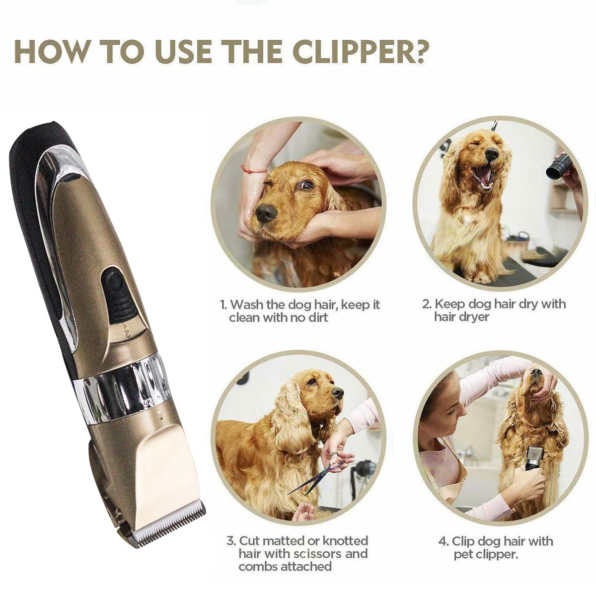 Domipet Dog Electric Grooming Clippers Kits Pets Shavers Trimmers Professional Cordless Low Noise Heavy Duty Thick Coats for Small Big Dogs Cats 