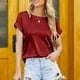 thumbnail image 2 of Gibobby Blusas Elegantes Para Mujer Camisa de satén de manga corta para mujer de primavera y verano, camiseta informal holgada de cuello redondo（Rojo， L), 2 of 5