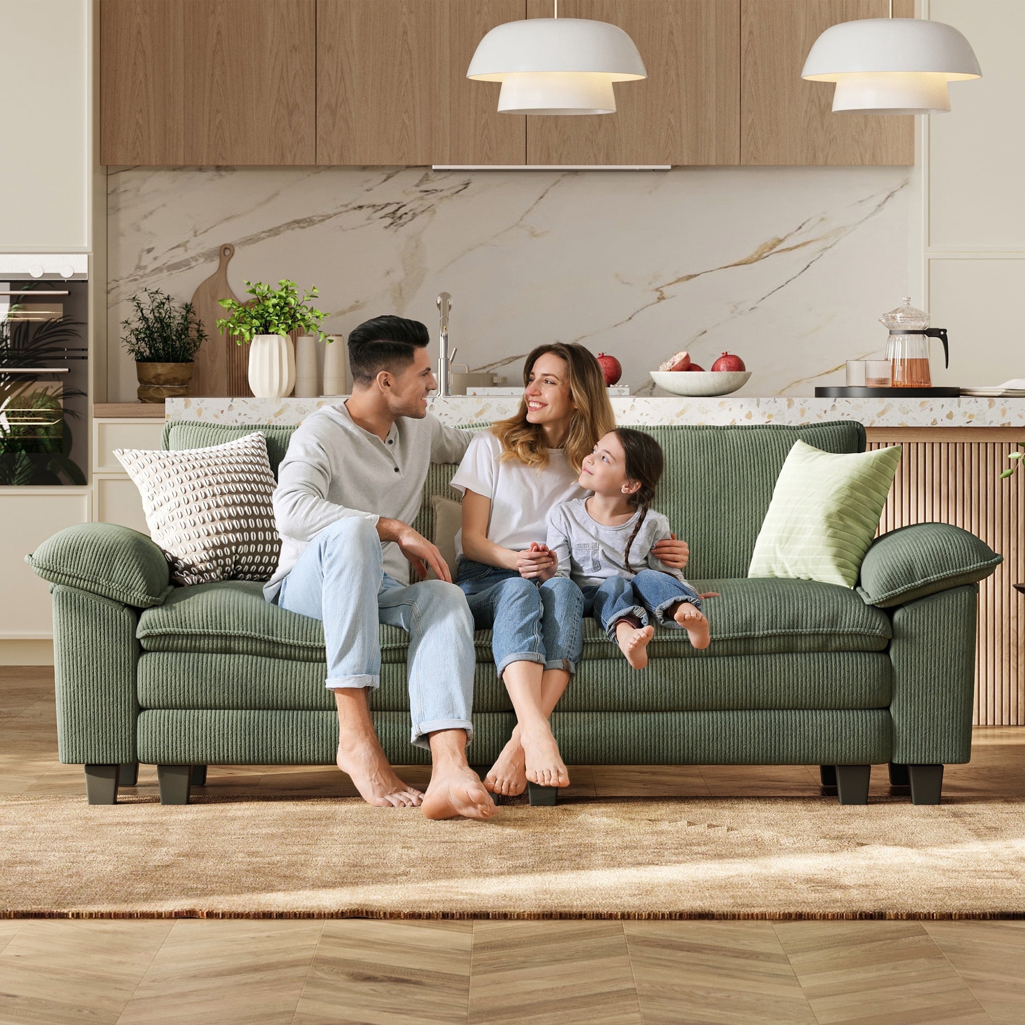 Linsy Home Oversized Corduroy 90" W Loveseat Sofa Couch for Living Room, Bedroom, Apartment and Office, Green