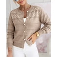 thumbnail image 3 of CHICME Pearl Beaded Cardigan Sweaters for Women Pointelle Knit Crew Neck Long Sleeve Button Front Lightweight Fall Sweater Khaki-L, 3 of 9