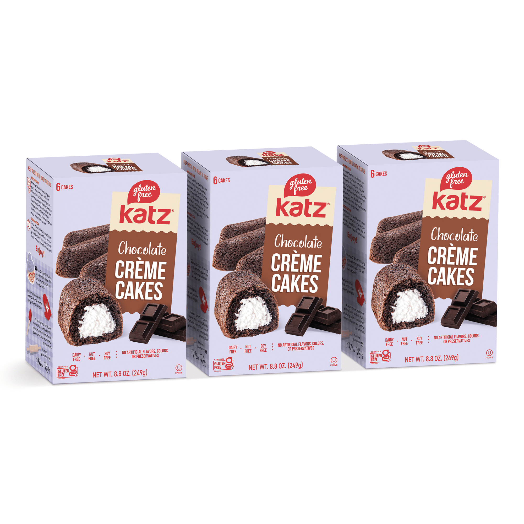Katz Gluten-Free Creme Cakes - Chocolate |Gluten-Free Dairy Free Nut Free Soy Free Kosher | (3 Pack 8.8 Ounce Each)