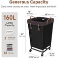 thumbnail image 6 of 160L Laundry Basket with Wheels, Large Rolling Hampers for Clothing Organizer, Dirty Clothes Basket for Hotel, Home, Closet, Dorm, Black, 6 of 8