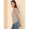 thumbnail image 4 of INSPIRE CHIC Camisa vintage abotonada para mujer Blusa a cuadros con cuello dividido Tops Marrón verde S, 4 of 6